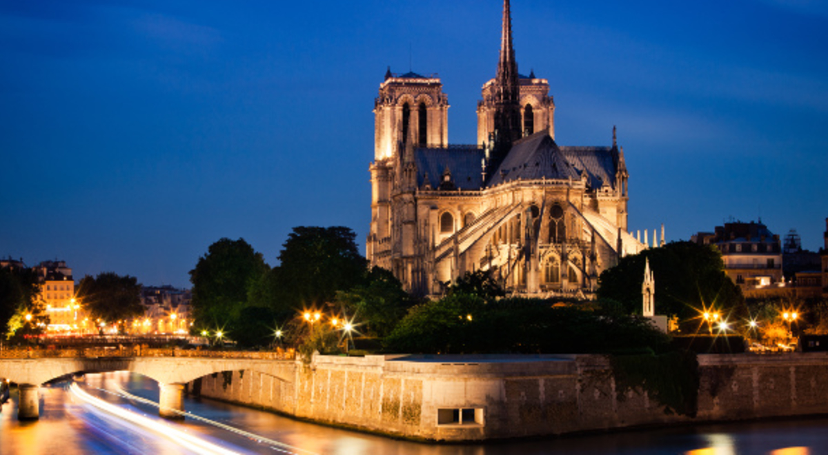 Beautiful cathedral shot at night with lights