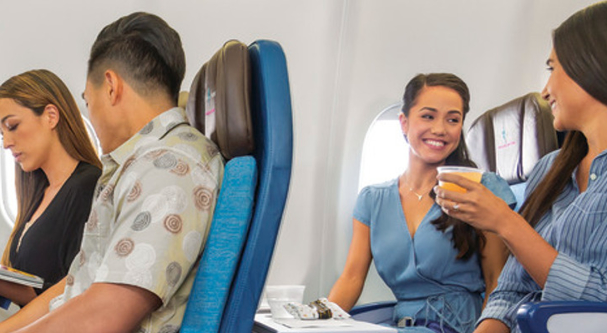 Few passenger of a plane enjoying their flight