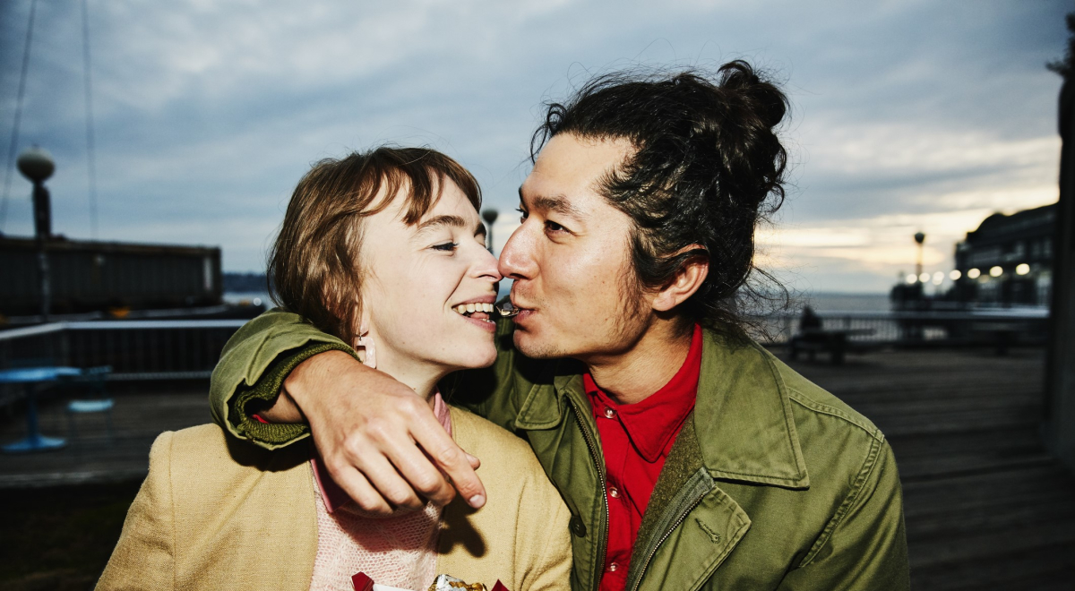 Couple eating American Chocolate