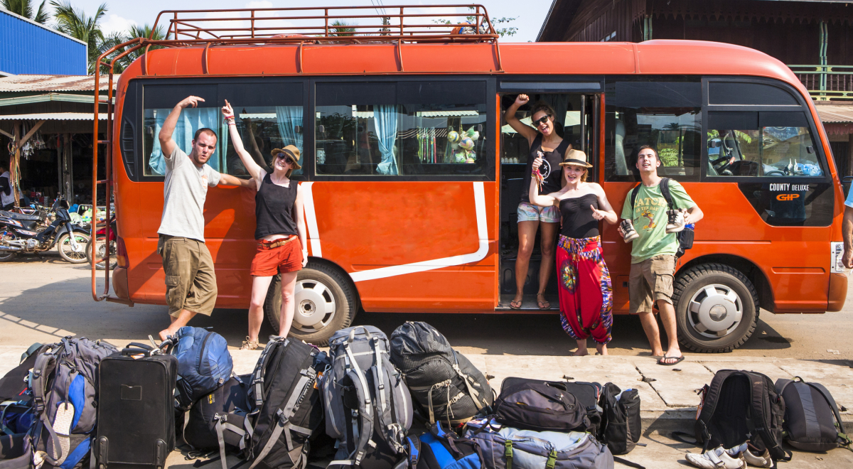 friends on a bus tour
