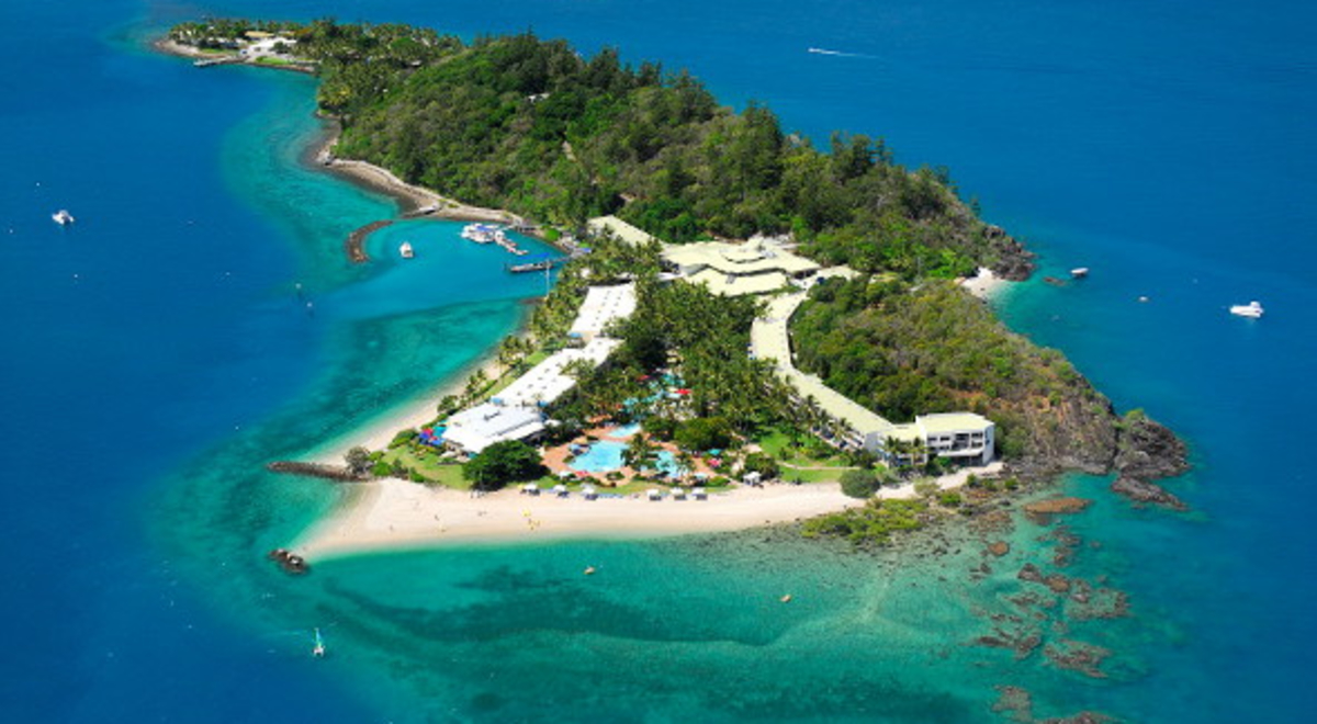 Small island with a hotel