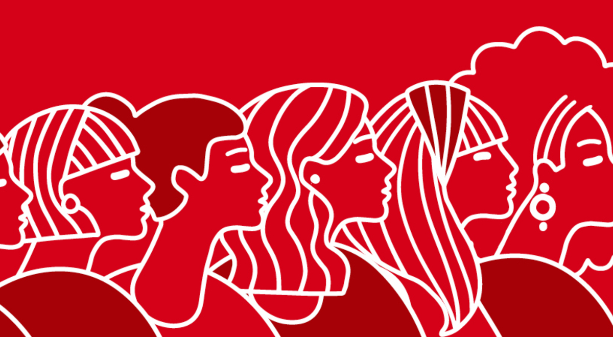 Line artwork depicting a diversity of women in profile