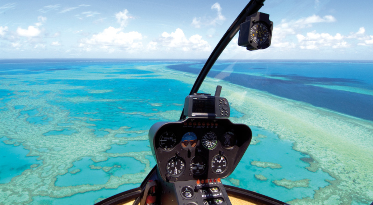 The view out over Hamilton Island from a helicopter high above.