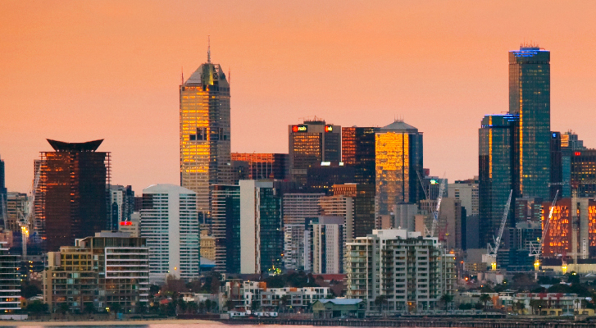 A view of the Melbourne skyline from a distance