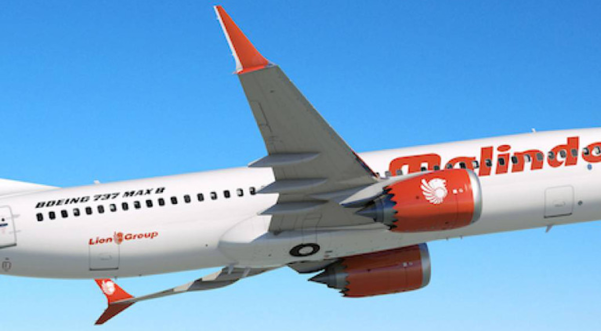 Malindo's airplane soaring through the sky