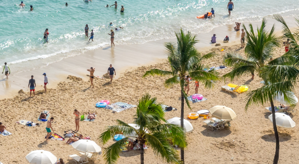 Swimmers on the Hawaiian beach 