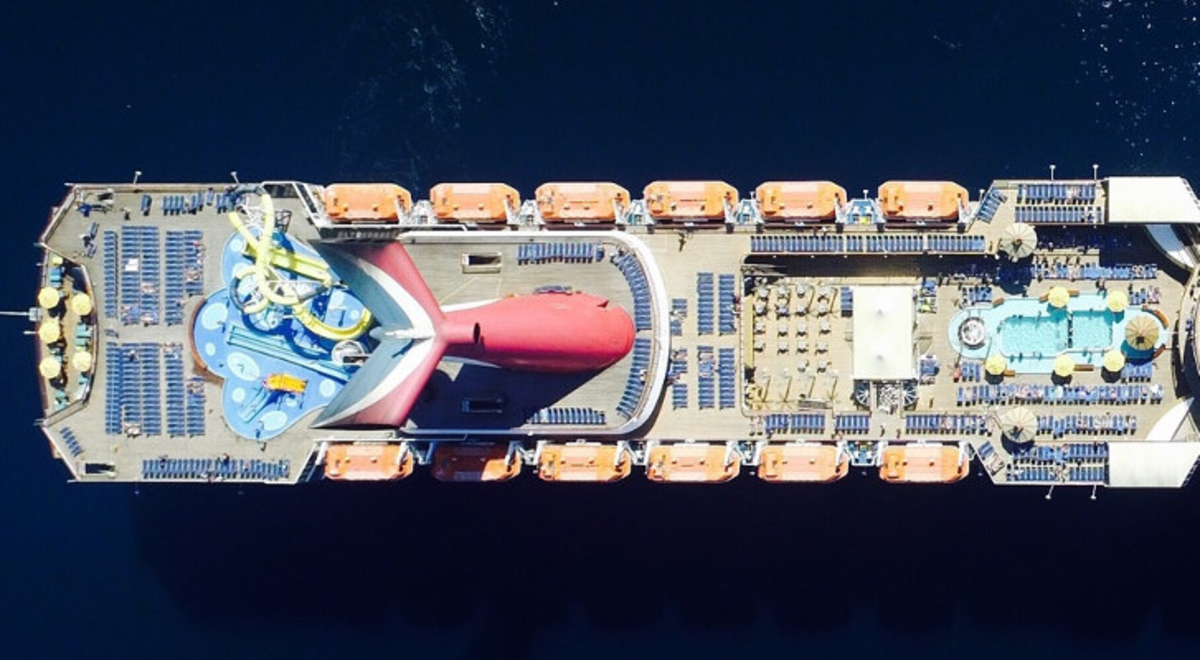 Ariel view of a cruise ship on the water 