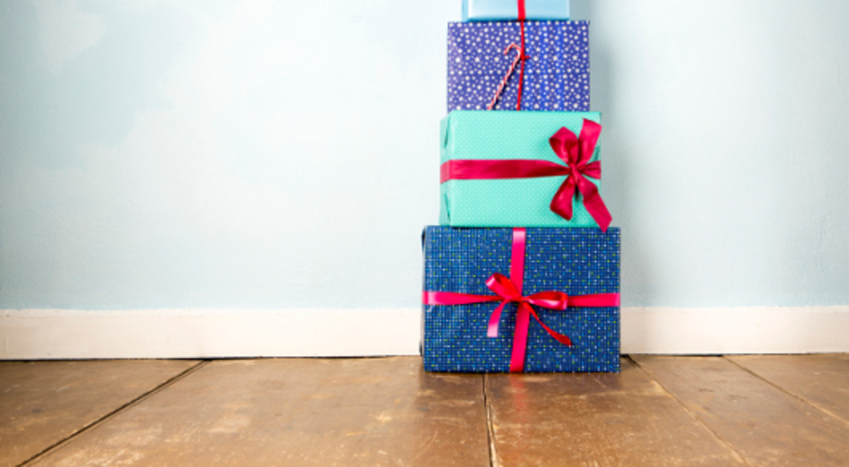 Stacked gifts on the floor