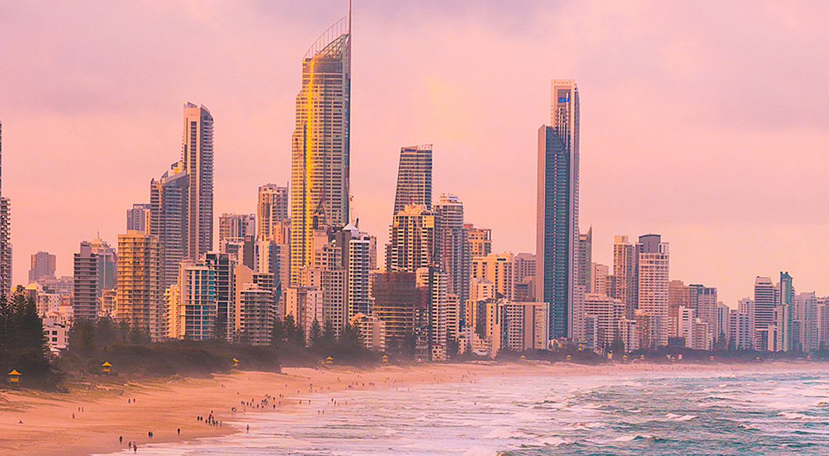 Gold coast skyline at sunset