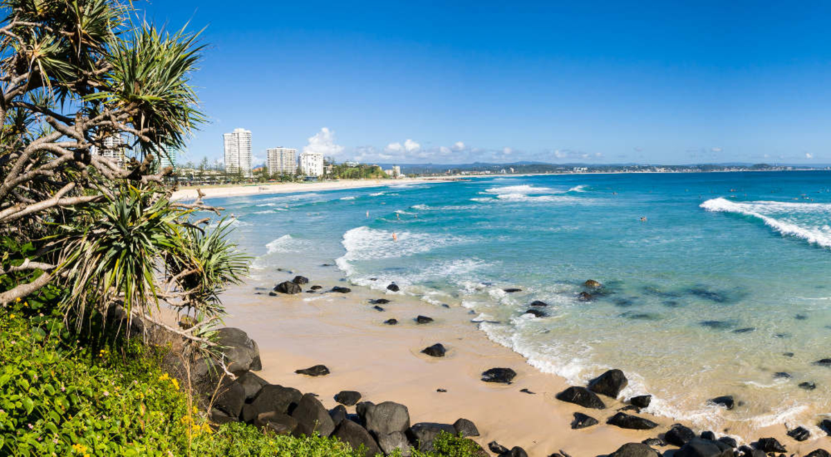 People on the beach on the Gold Coast in Australia