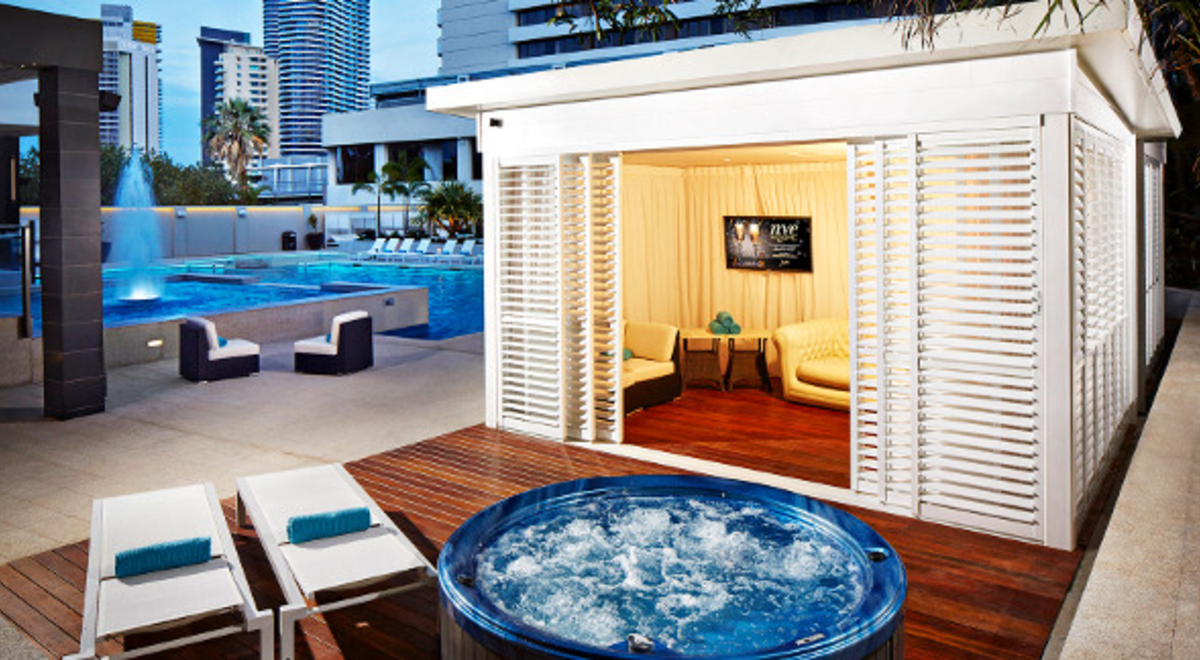 a cozy resort with a mini jacuzzi for relaxation