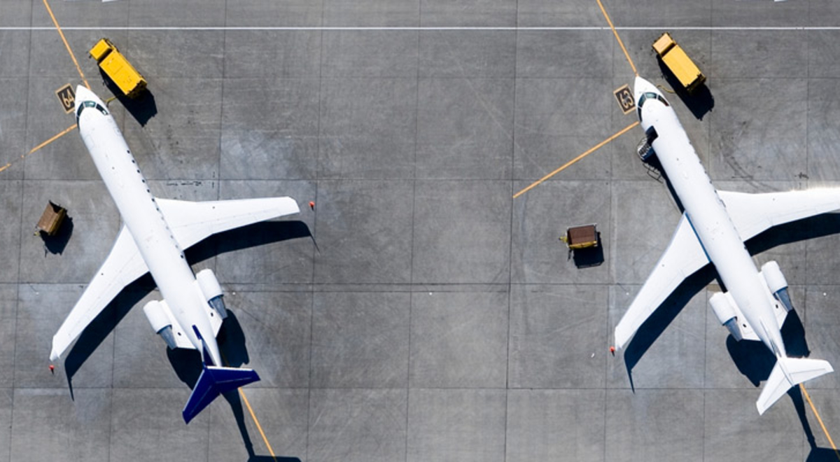 Ariel view of three landed planes 