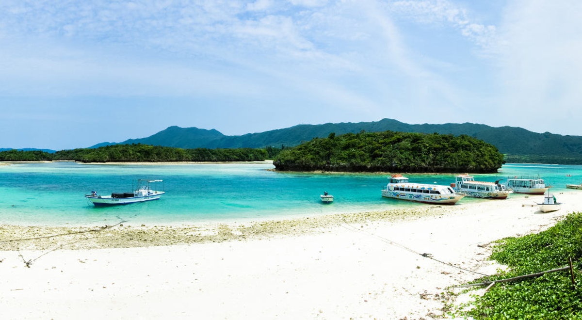 boats parked on the shore of the islands