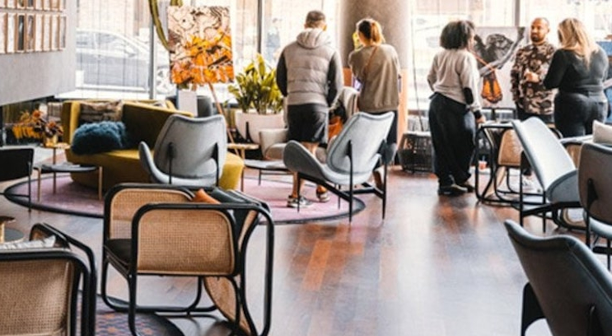 Multiple seating area in a hotel lobby
