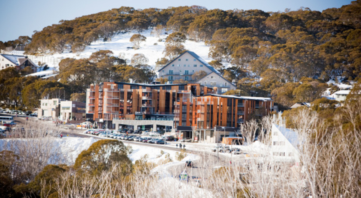 QT Falls Creek Hotel stood amidst the snowy mountain