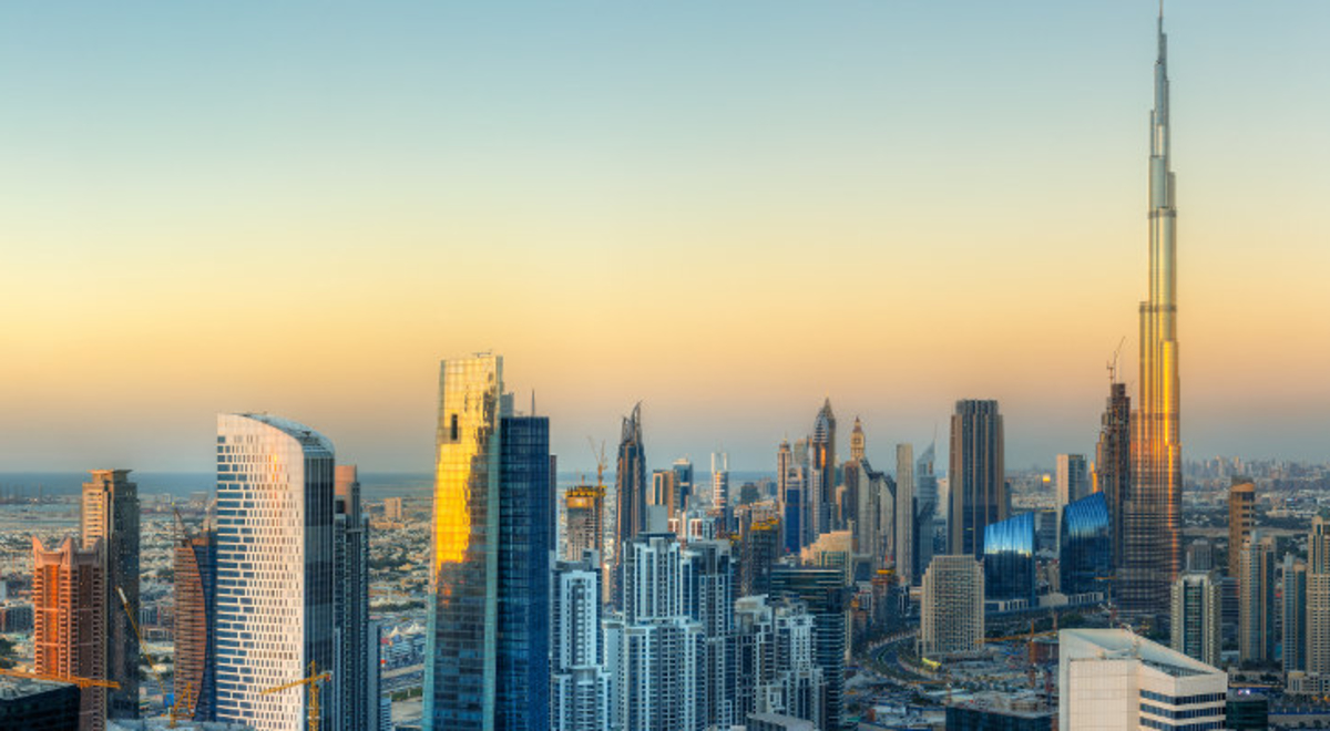 Stunning sunset over the Abu Dhabi skyline