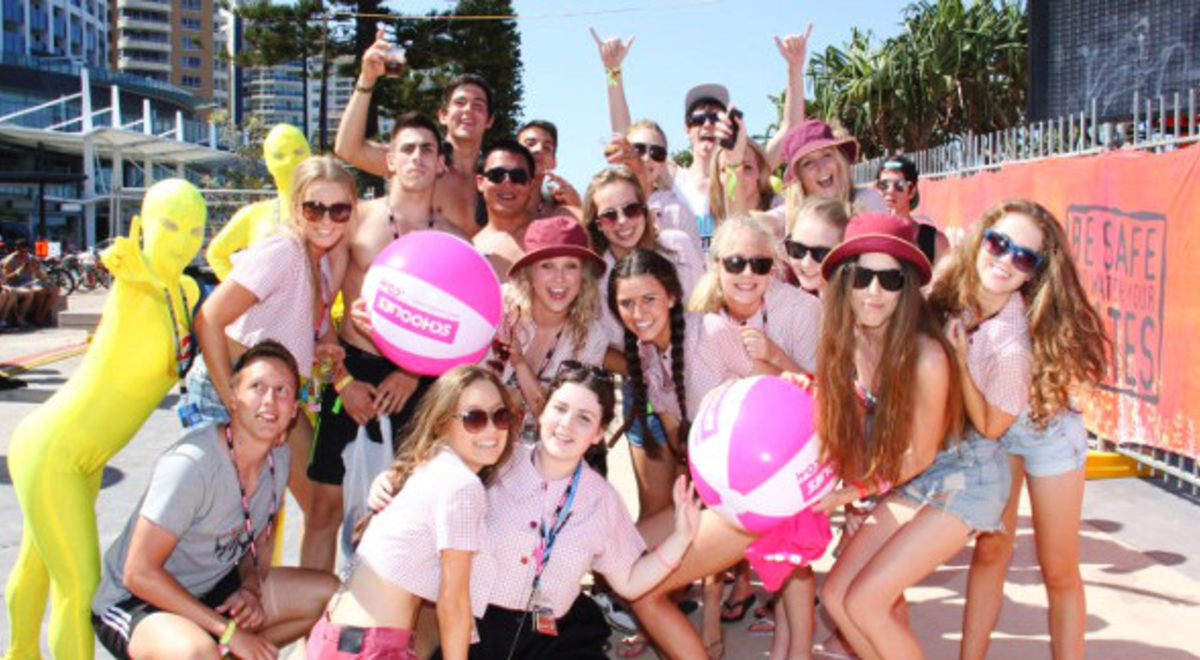 Students posing for a group selfie