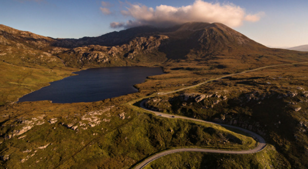 A winding road near Loch Assynt in Scotland