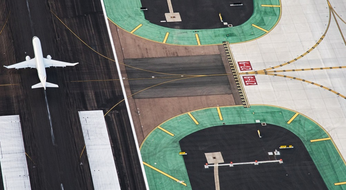 aerial view plane on runway