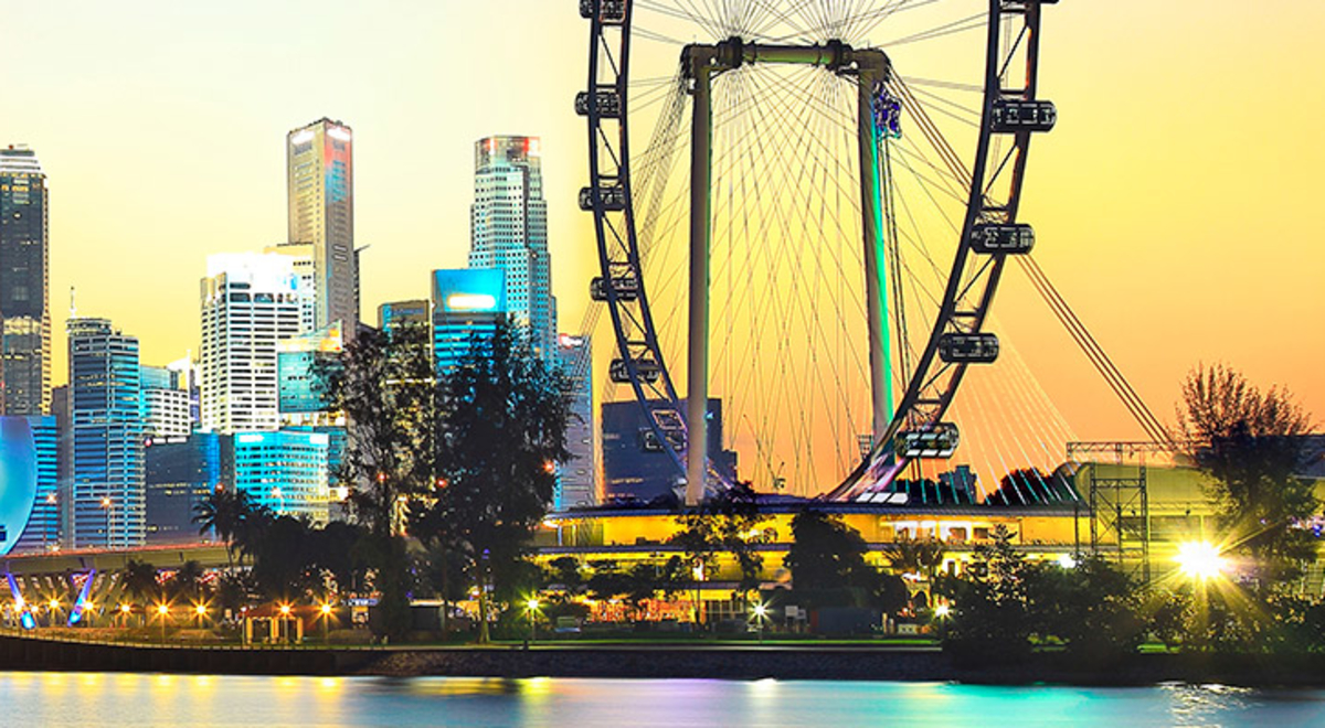 full view of the singapore city during blue hour