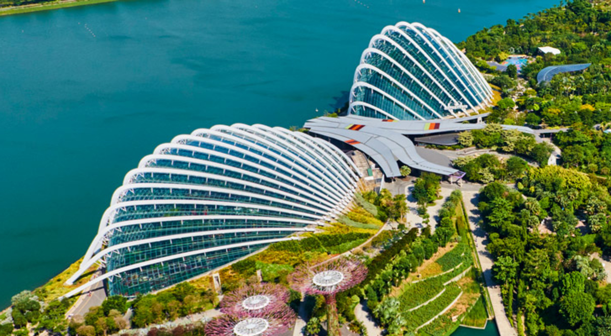 aerial view of Singapore greenery and infrastructure 