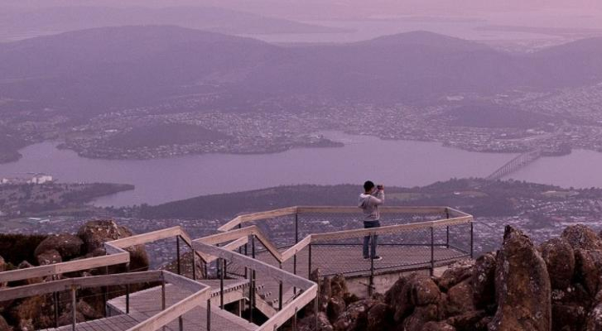 Aerial photo of Mount Wellington and a whole city in Tasmania
