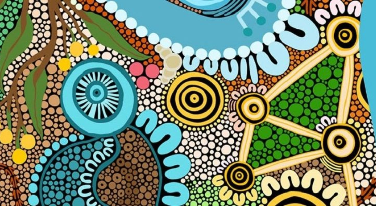 Banner with colorful lines and shapes forming a pattern