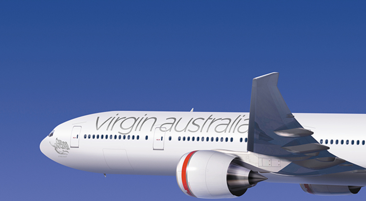 Virgin Australia's' airplane soaring through the sky
