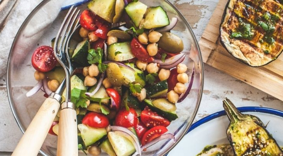 Vegan dishes on a wooden table 