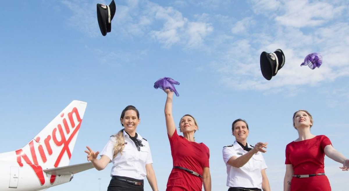 Virgin Australia staff celebrate.