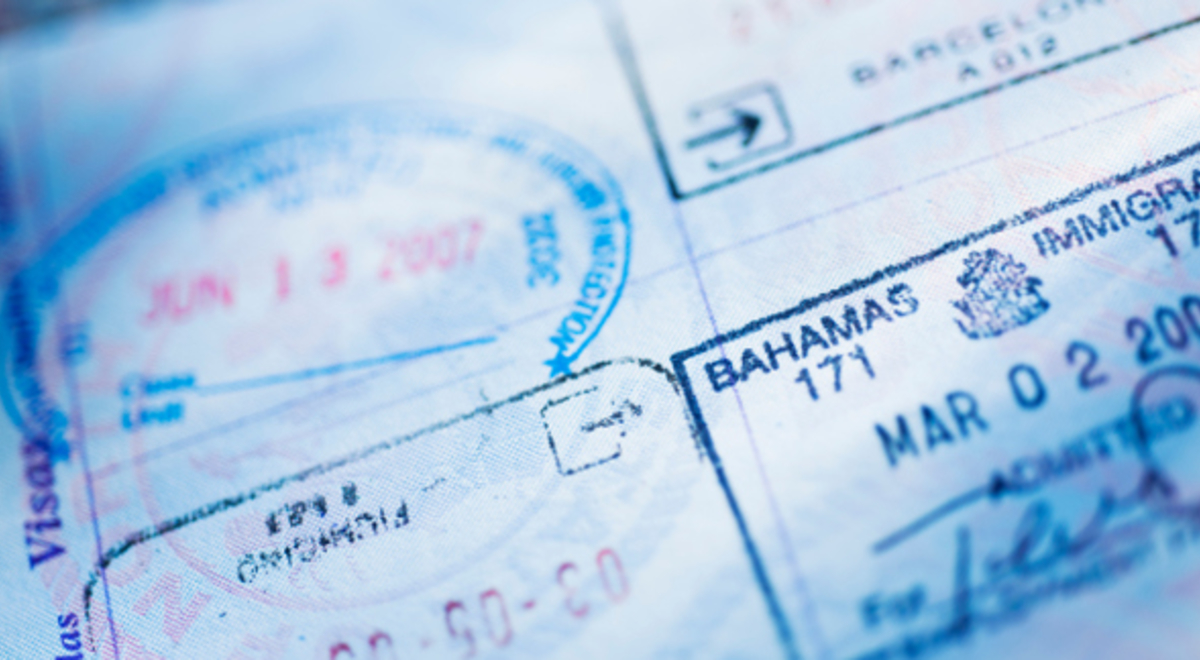 Close-up shot of visa stamps