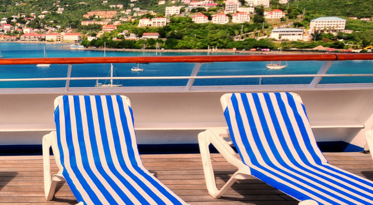 Several sunlounges on a cruise ship