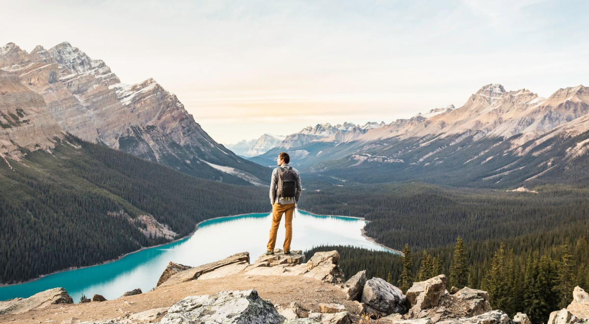 Hiker overlooking Peyto Lake