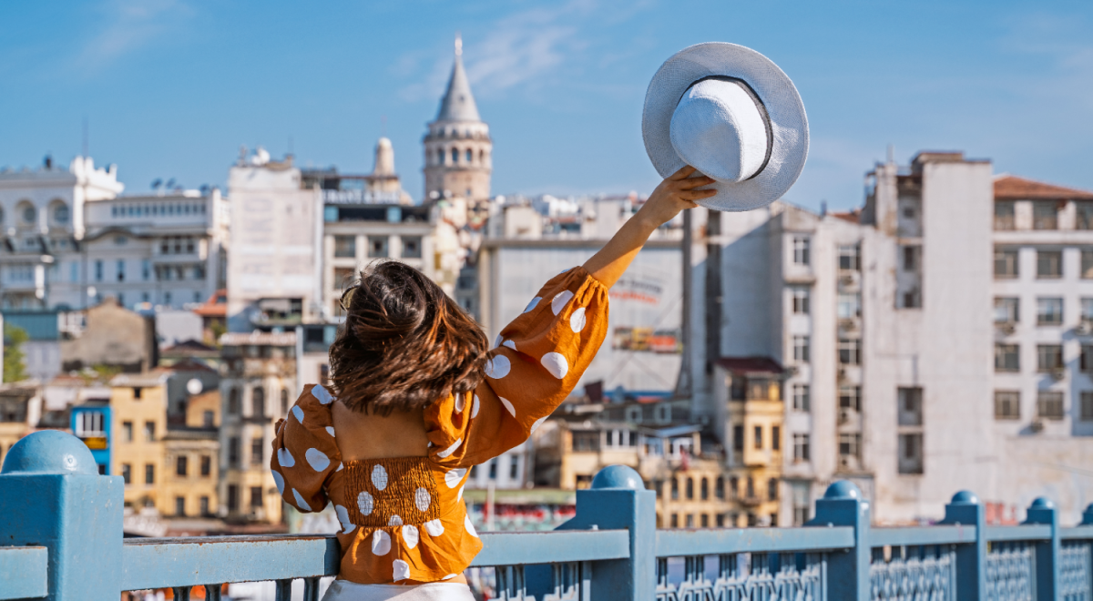 Woman on Galata Bridge in Turkey