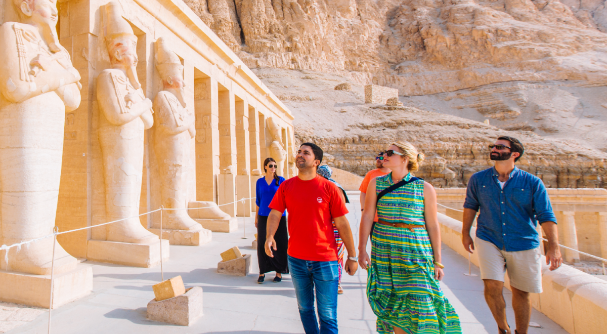 A tour group at Luxor Temple in Egypt