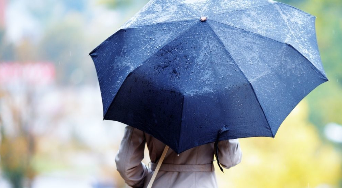 Person walking under umbrella