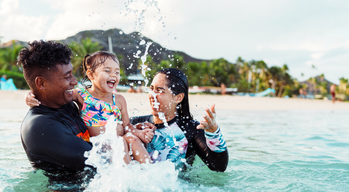 Family splashing in the Caribbean
