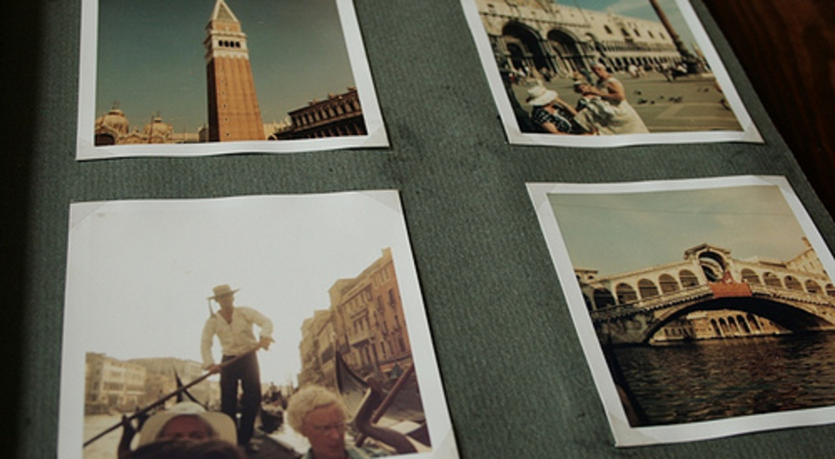 A photo album with travel images