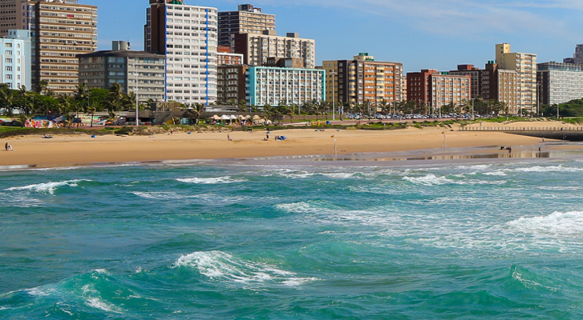 A view of  Durban's Golden Mile coastline, which can be visited with a cheap Durban holiday package from Flight Centre.