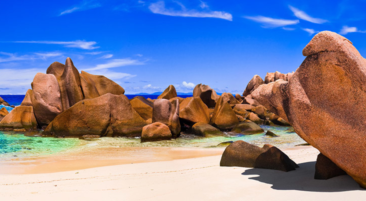 Rocks on the beach and clear ocean water