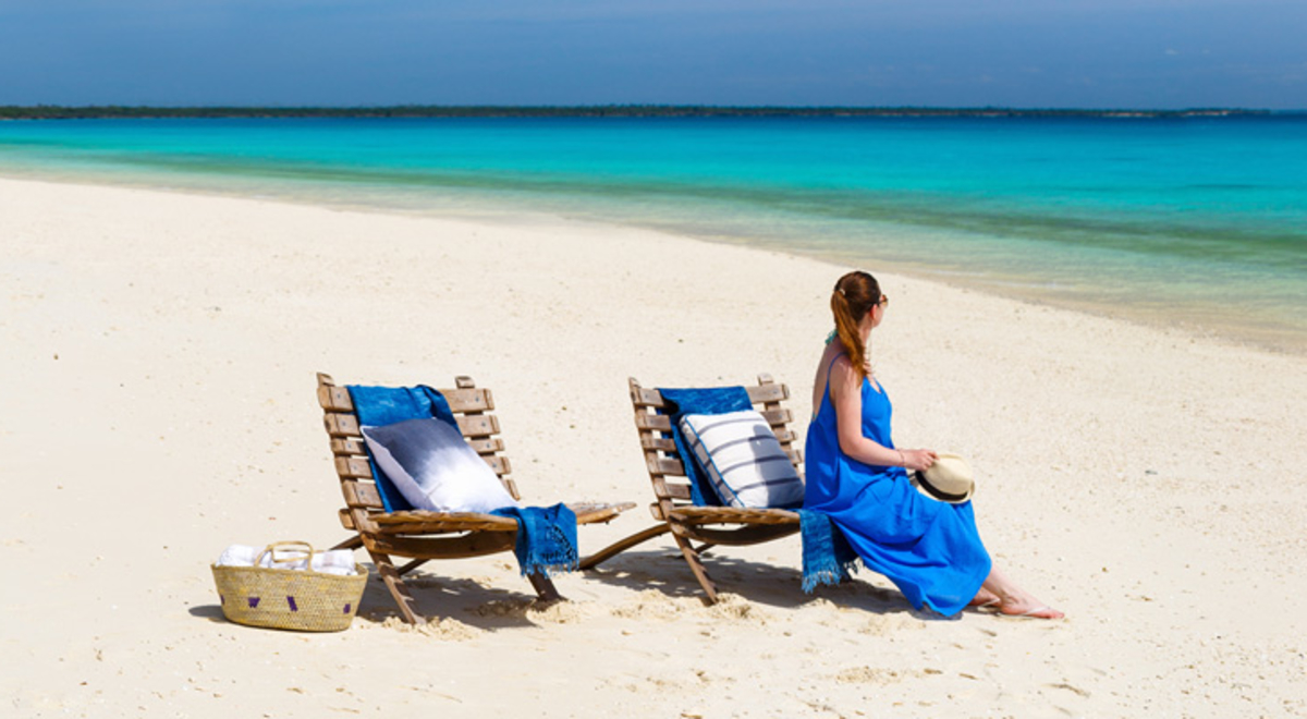 Woman sitting on a fold up chair at the beach