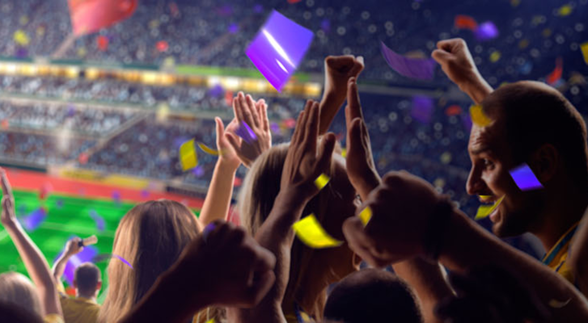 Crowd cheering at a soccer game 