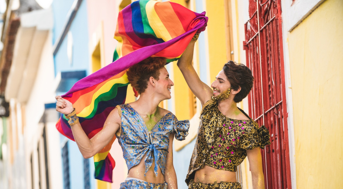 Pride month - couple with rainbow flag