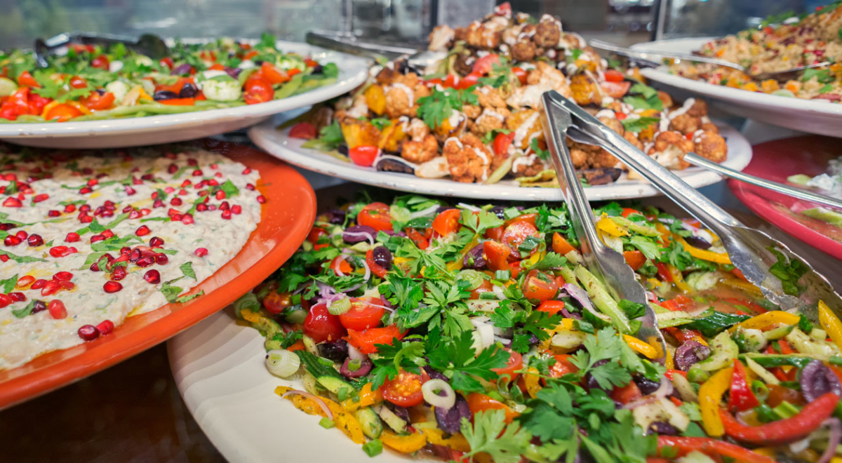 Healthy Middle Eastern Vegetarian and Vegan Salad, Hummus Buffet, Dubai