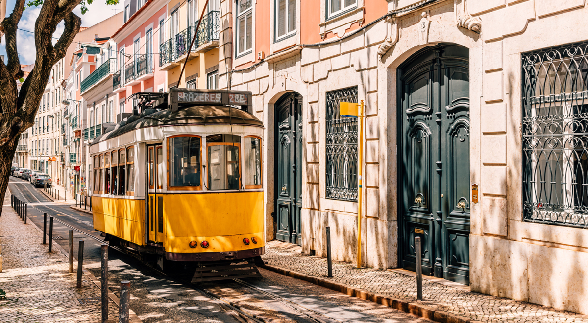 A tram on the streets of Portugal