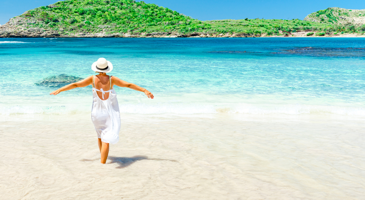 Woman on a beach in the Caribbean