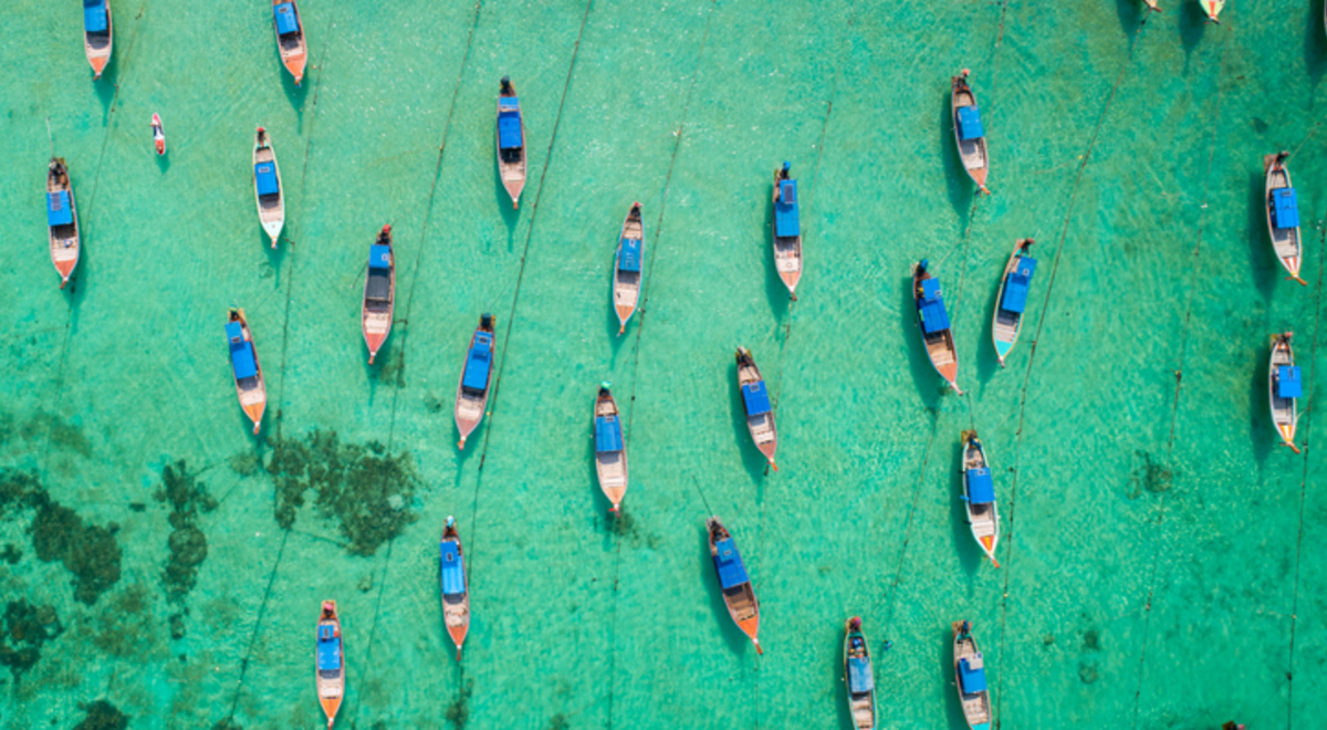 Aerial view long tail boat at Lipe island of Thailand