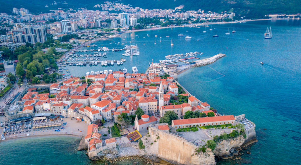 Aerial view of the Old Town Budva