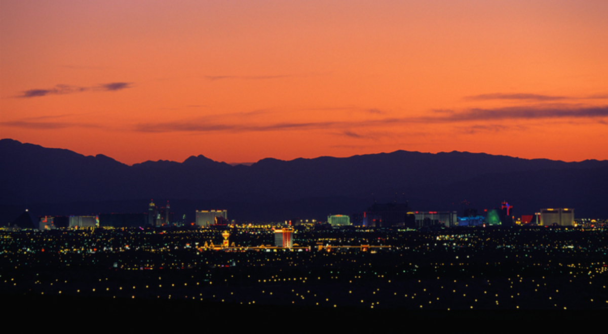 Far shot of Las Vegas at night.