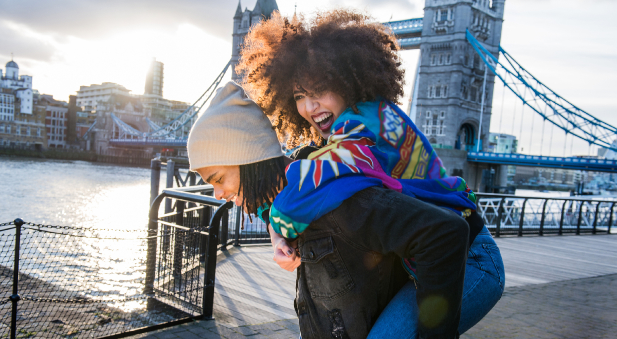 London Bridge with young couple in front